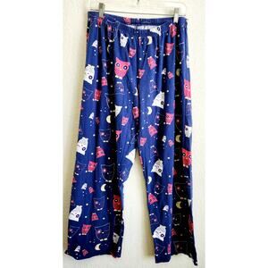 Pajama Gram Blue Owl Print PJ Bottoms Medium Lightweight Pull On Comfy Cozy